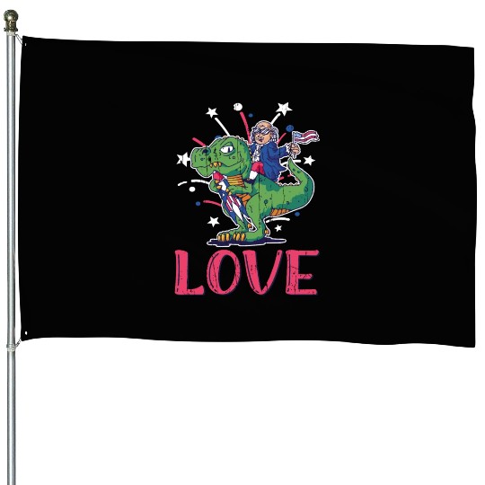 Love America Washington Dinosaur USA 4th Of July House Flags