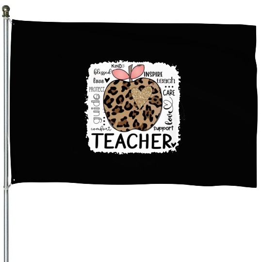 Leopard Apple Teacher Life Back To School 2022 House Flags