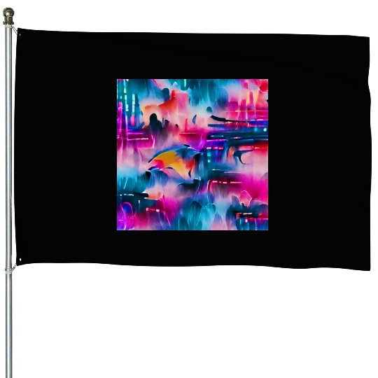 Abstract watercolor pattern in retro neon colors House Flags