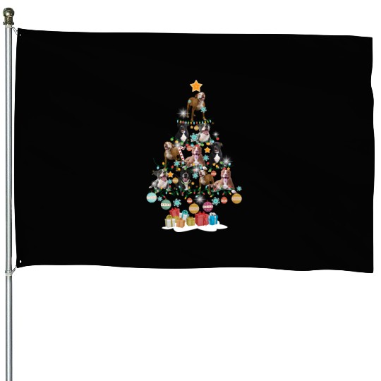 Pitbull Puppies Christmas Tree In A Bowl Funny House Flags