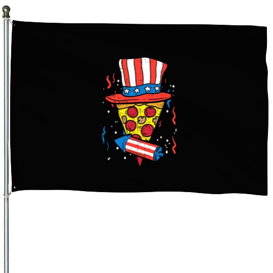 Pizza US Flag Hat Firecracker 4th Of July Food House Flags