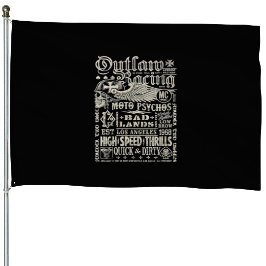 Womens Outlaw Racing Moto Psychos Skull Biker House Flags