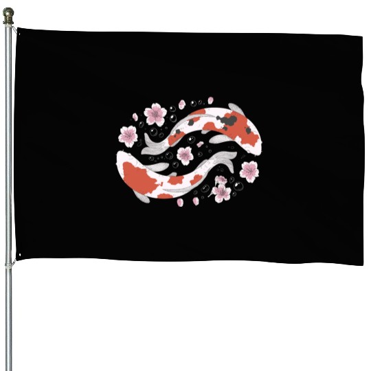 Japanese Koi Fish and Cherry Blossom House Flags