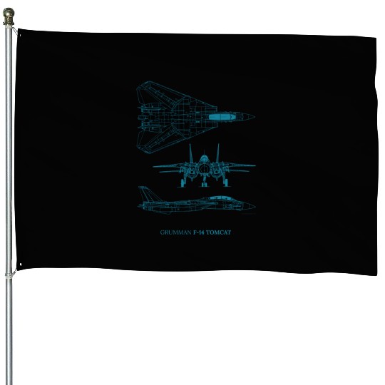 F-14 Tomcat Jet Fighter Blueprint House Flags
