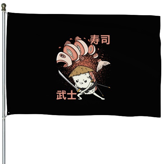 Funny Retro Sushi Samurai Sushi Warrior Ninja Move House Flags