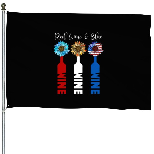 Red Wine Blue 4th Of July House Flags
