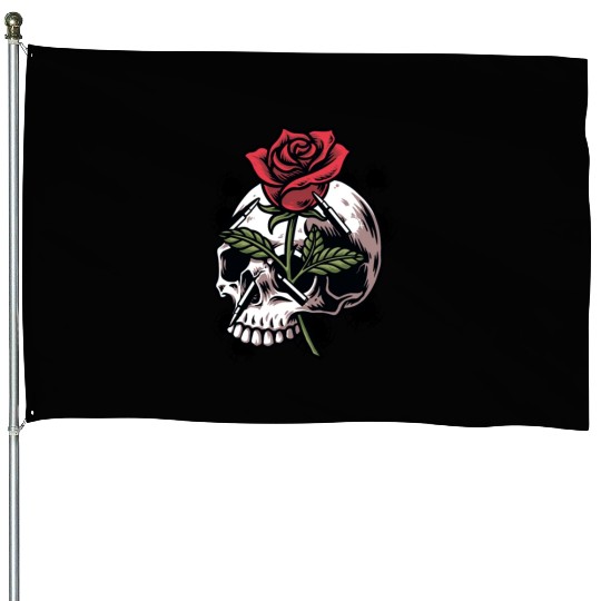 Bullets and Skull Roses Aesthetic Dripping Pattern House Flags