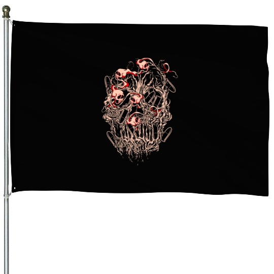 Bullets and Skull Roses Aesthetic Dripping Pattern House Flags