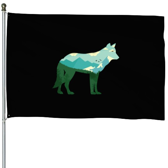Mountain Wolf House Flags