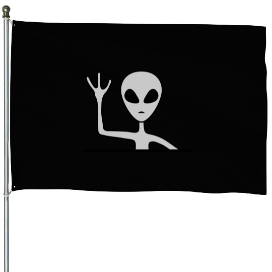 Gray male alien waving House Flags