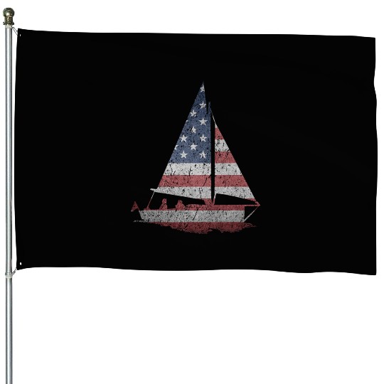 Distressed Stars Stripes Sailboat Sailing Adventur House Flags