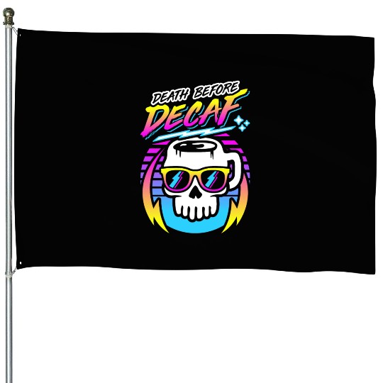 Death Before Decaf (Skull Mug) Retro Neon 80s 90s House Flags