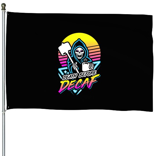 Death Before Decaf (Gym Reaper) Retro Neon House Flags