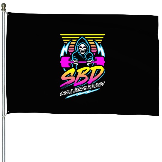 SBD Squat Bench Deadlift (Gym Reaper) Retro Neon House Flags