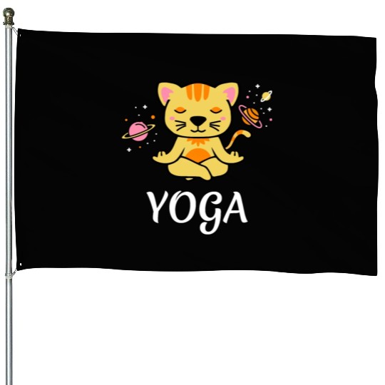 zen yoga cat space meditation sport training House Flags