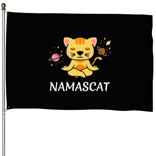 zen yoga cat space meditation sport training House Flags