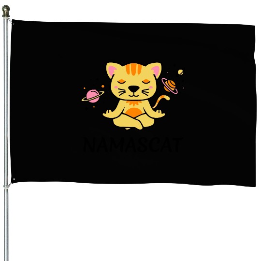 zen yoga cat space meditation sport training House Flags