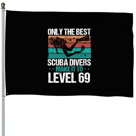 69 Scuba Diving Level 69 Year Diver Snorkeling House Flags