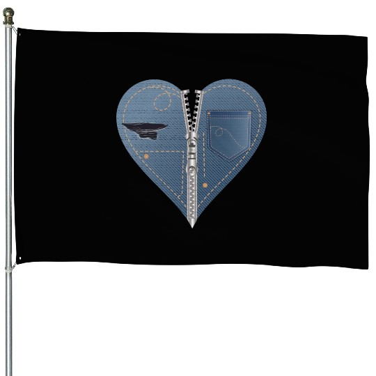 light blue heart in jeans look with zipper House Flags