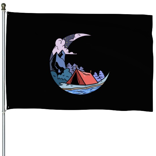 Camper Campsite Moon Camp Camping House Flags