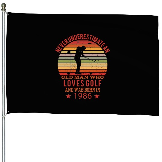 Golfing Golfplayers Vintage 1986 Birthday House Flags