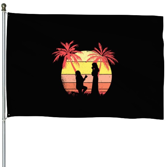 Lesbian Couple Romantic Marriage Propose Summer House Flags