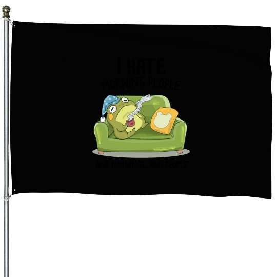 Toad Frog Drinking Coffee I Hate Morning People House Flags