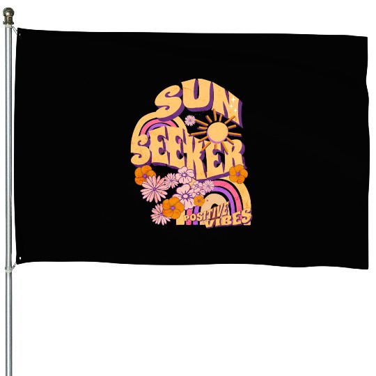 Sun Seeker Positive Vibes Summer Vacation Floral House Flags