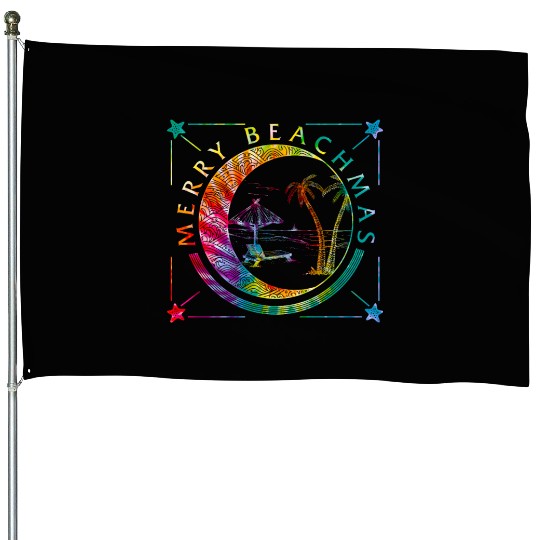 Coastal Beach Christmas In July House Flags, Merry