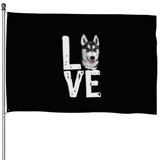 LOVE HUSKY DOGS House Flags