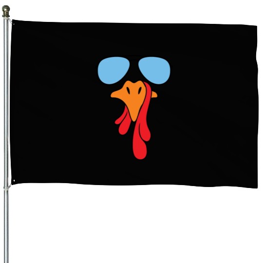 Turkey face with aviator sunglasses House Flags