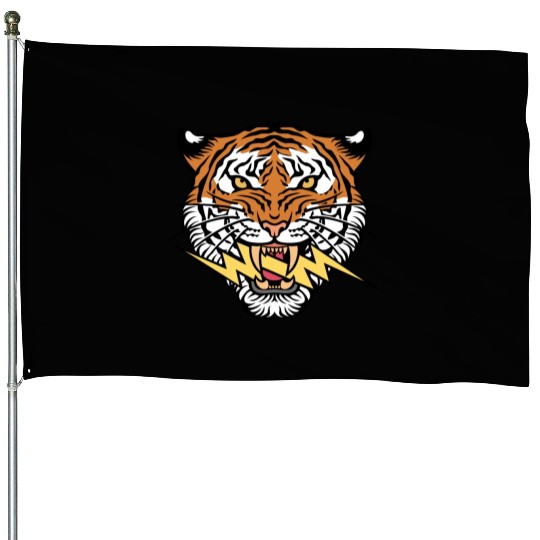 Tiger face and lightning bolt House Flags