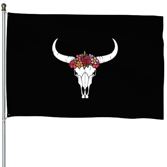Floral bull skull House Flags