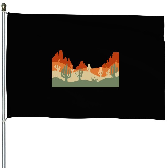 Retro Western Cactus Desert Cowboy House Flags