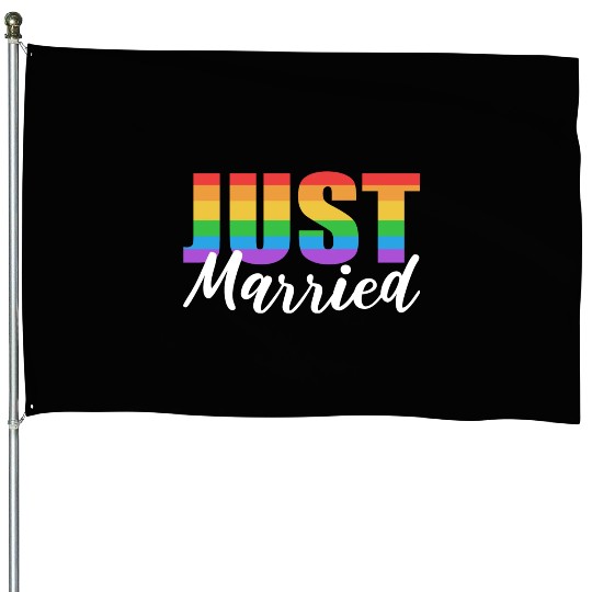 Just Married LGBTQ LGBTQ Gift House Flags