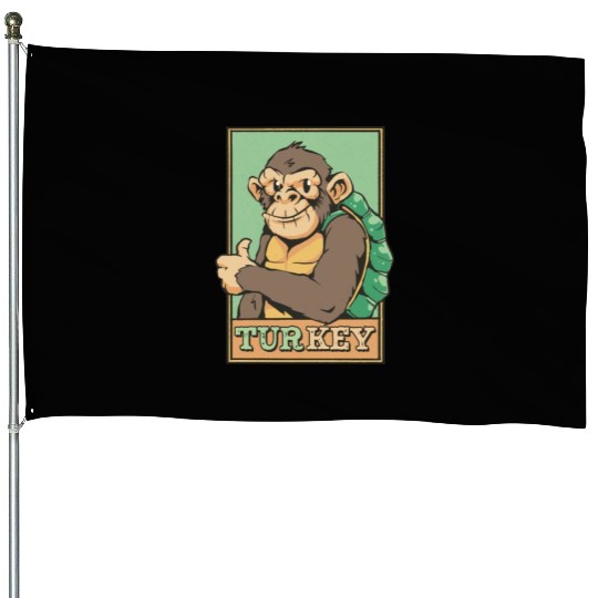TURKEY = TURTLE + MONKEY FUNNY ANIMALS House Flags
