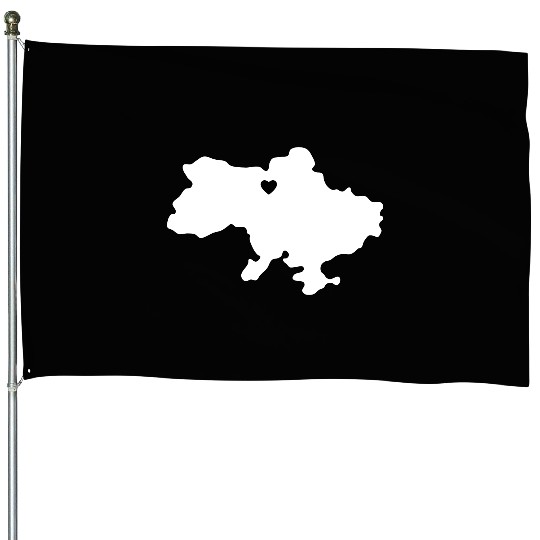 Ukraine Heart Outline Contour House Flags