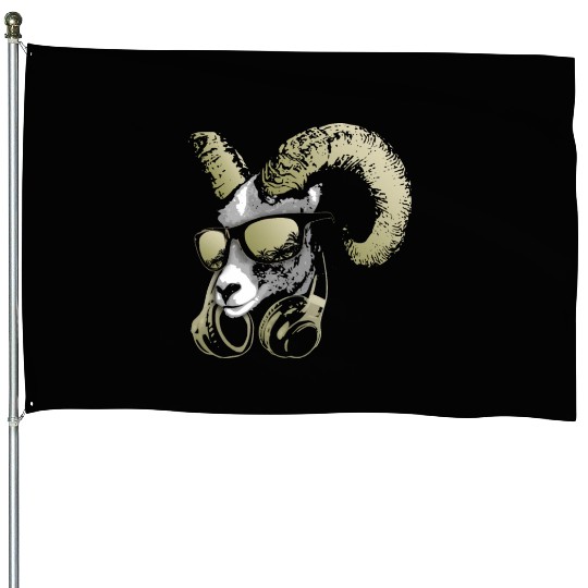 DJ Goat Bling Cool and Funny Music Animal with House Flags