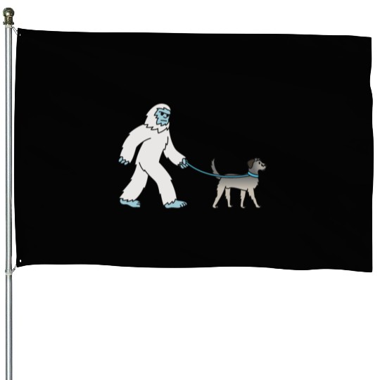 Bigfoot Sasquatch Walking Irish Wolfhound House Flags