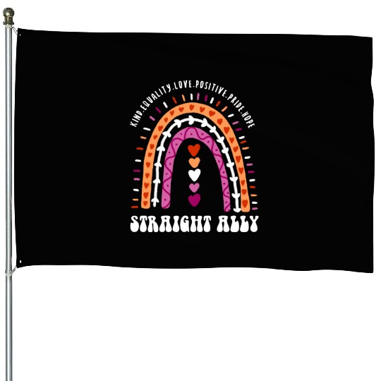 Straight Ally Lesbian Pride Boho Rainbow House Flags