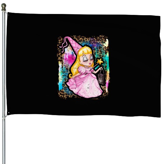 Halloween Witch Princess Tie Dye House Flags
