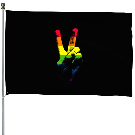 LGBTQ Flag Peace Sign Hand LGBTQ Gay Pride LGBTQlg House Flags