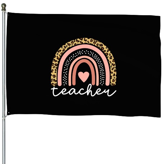 Boho Teacher Rainbow Leopard Teacher Appreciation House Flags