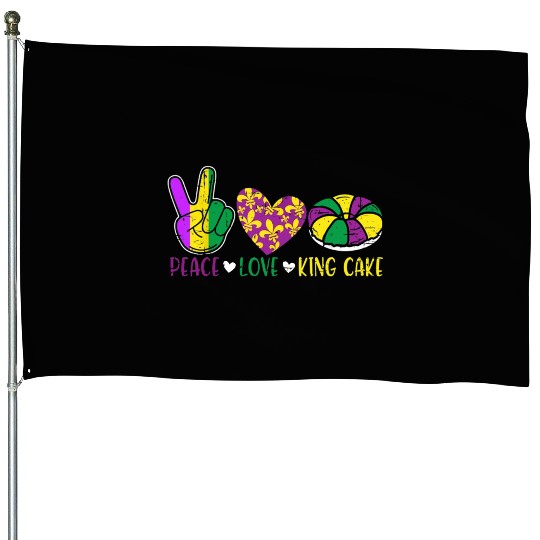 Peace Love King Cake House Flags