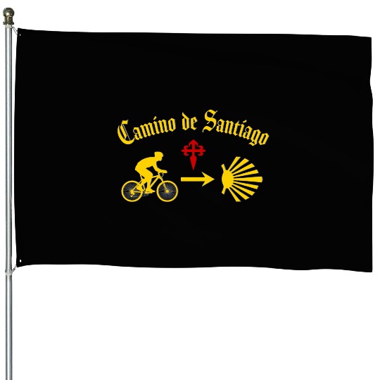Camino de Santiago Man Bike Yellow Scallop Shell House Flags