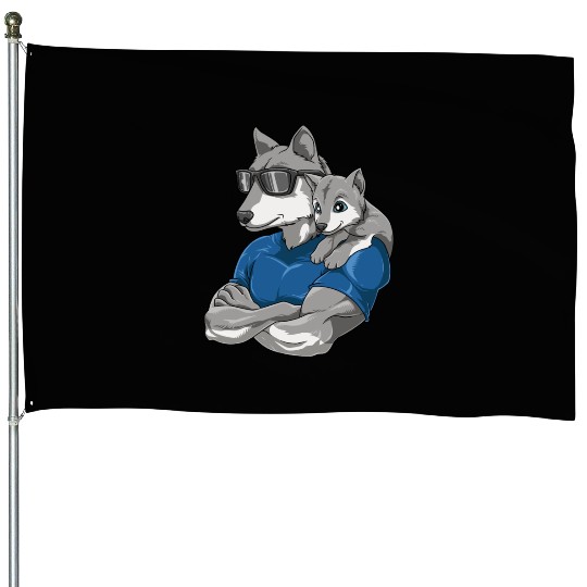 Strong Wolf with Wolf Child for a Wolf lover House Flags