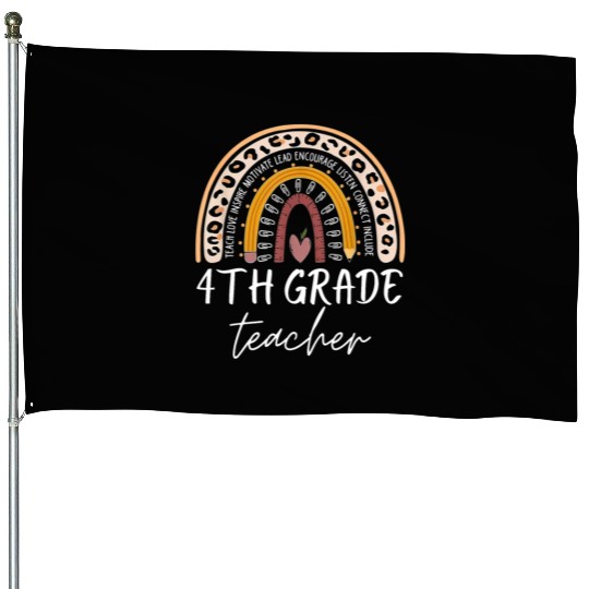 4th grade teacher leopard rainbow back to school House Flags