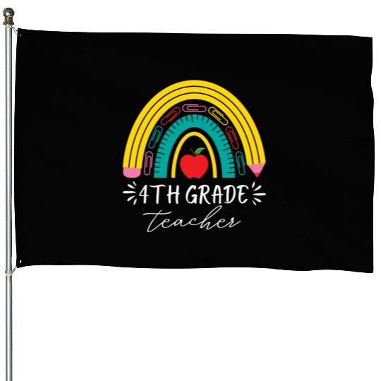 4th grade teacher back to school rainbow pencil House Flags