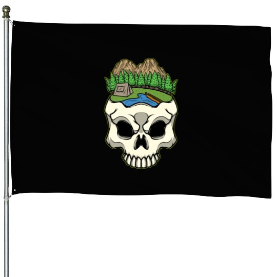 Skeleton Head Camp Campsite Camper Camping House Flags