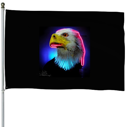 i love america neon bright lightsamerican eagle House Flags